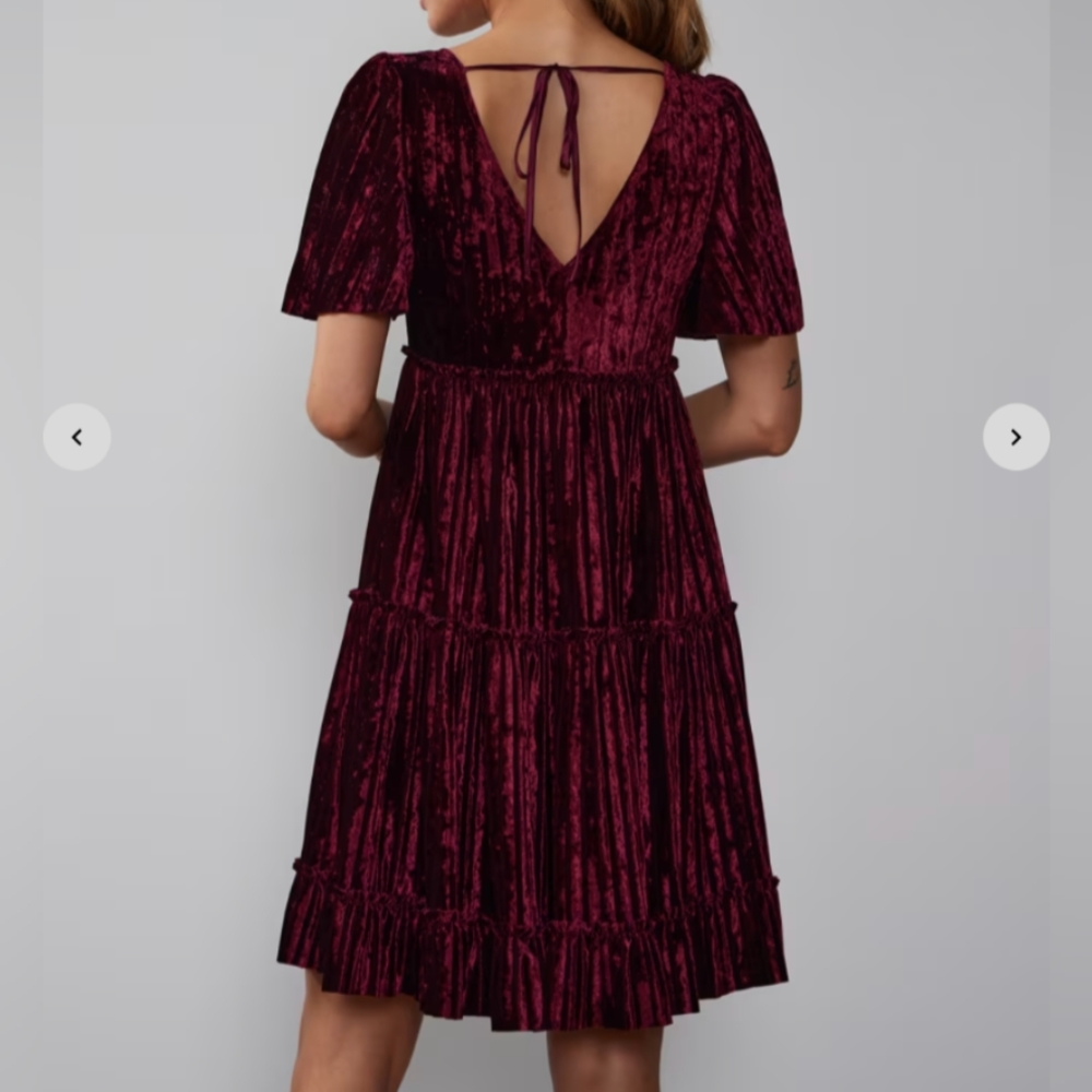 Velvet Ribbed Pleated Wrap Style Mini Dress NWT - Picture 2 of 2